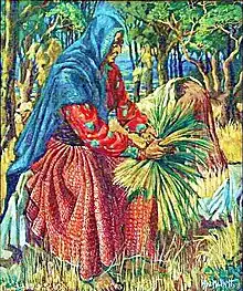 Gaddi woman cutting grass. Painting by Alfred Hallett c. 1980