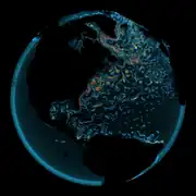 High quality volume rendering of ocean simulation at global scale based on Geodesic grid. The colored strip indicate the simulated ocean vorticity strength based on MPAS model.