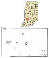 Location of Switz City in Greene County, Indiana.