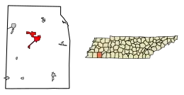 Location of Bolivar in Hardeman County, Tennessee.