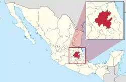 Map of Mexico with Hidalgo highlighted