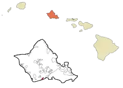 Approximate location in Honolulu County and the state of Hawaiʻi; this CDP is immediately west of the one highlighted