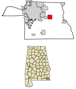 Location of Ashford in Houston County, Alabama.