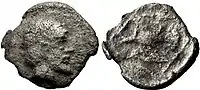 Coin of Governor of Magnesia Archeptolis, son of Themistocles, circa 459 BC. This coin type is similar to the coins issued by Themistocles himself as Governor of Magnesia. The obverse design could be a portrait of Themistocles.