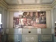 Presentation by the Egyptians of the decapitated head of Pompe Magnus to Julius Caesar, mural in Palazzo degli Elefanti, Catania
