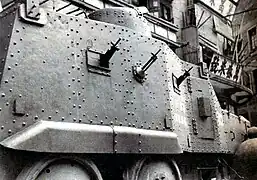 Rear side view of a Sumida Model P armored car of the SNLF