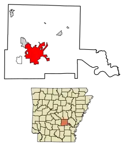 Location of Pine Bluff in Jefferson County, Arkansas.