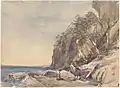 John Skinner Prout, The Derwent Crags, Hobarton, Decr.9, '46, 1846; watercolour; 24.4 x 33.4 cm. National Library of Australia