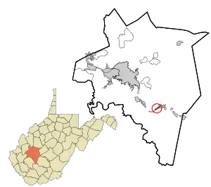 Location in Kanawha County and state of West Virginia.
