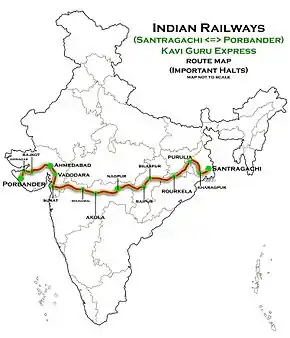 Kavi Guru Express (Porbander – Santragachi) route map