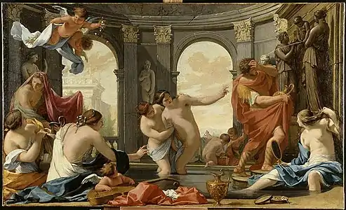 Eustache Le Sueur, Poliphile in bath with the nymphs, around 1640