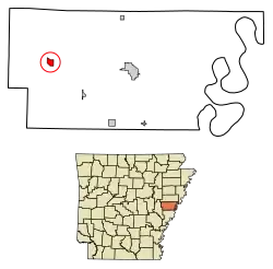 Location of Moro in Lee County, Arkansas.