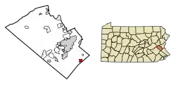 Location of Coopersburg in Lehigh County, Pennsylvania (left) and of Lehigh County in Pennsylvania (right)