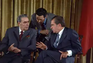 US President Richard Nixon talked with Soviet leader Leonid Brezhnev in 1973.