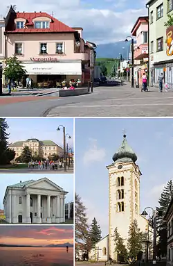 Pictures from the top clockwise:
- Pedestrian zone and the market square 
- Gothic church of St. Nicolaus 
- Sunset by the Liptovská Mara lake
- Synagogue in Liptovský Mikuláš
- Town hall in the city center