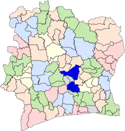 Region location map (dark blue) in Côte d'Ivoire.