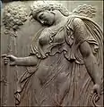 Roman relief showing a Maenad holding a thyrsus, 120–140 AD; Prado Museum, Madrid