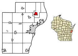 Location of Mishicot in Manitowoc County, Wisconsin.