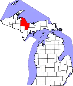Map of Michigan highlighting Marquette County