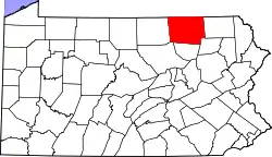 Map of Pennsylvania highlighting Bradford County
