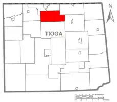 Map of Tioga County Highlighting Farmington Township