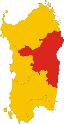 Map highlighting the location of the province of Nuoro in Sardinia