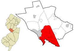 Location of Hamilton Township in Mercer County highlighted in red (right). Inset map: Location of Mercer County in New Jersey highlighted in orange (left).
Interactive map of Hamilton Township, New Jersey