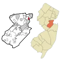 Map of Sewaren highlighted within Middlesex County. Right: Location of Middlesex County in New Jersey.
