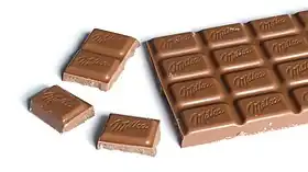 A bar of Milka-brand milk chocolate