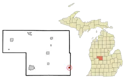 Location of Carson City within Montcalm County, Michigan