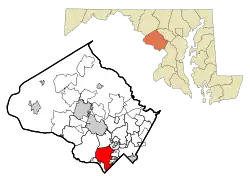Location of Bethesda in Montgomery County, Maryland