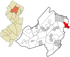 Location of Lincoln Park in Morris County highlighted in red (right). Inset map: Location of Morris County in New Jersey highlighted in orange (left).