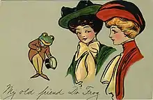 Image 21"My Old Friend Dr. Frog". Promotional postcard for "Frog In Your Throat" Company throat medicine (from Frogs in culture)