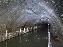 Netherton Tunnel inside northern portal showing the dual towpath
