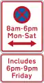 No Stopping at times prescribed (on both sides of this sign, includes a late night extension)