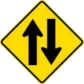 (W14-2/PW-6) Two-way traffic ahead