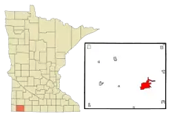 Location of the city of Worthingtonwithin Nobles Countyin the state of Minnesota