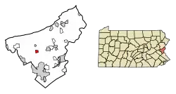 Location of Bath in Northampton County, Pennsylvania (left) and of Northampton County in Pennsylvania (right)