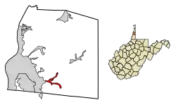 Location of Triadelphia in Ohio County, West Virginia.