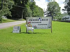 Sign for Orson's Best Garden Center and Farmstand.