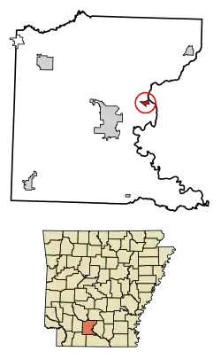 Location of East Camden in Ouachita County, Arkansas.