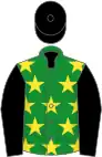 Green, yellow stars, black sleeves and cap