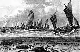 Vessels dredging for oysters, c. 1875