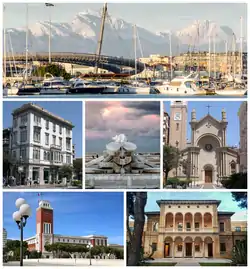 Top: Port of Pescara and Gran Sasso d'ItaliaCentre: Palazzo Imperato; Fountain La Nave; Church of the Sacred HeartBottom: Palazzo di Città; Aurum Museum