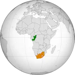 Map indicating locations of Republic of the Congo and South Africa