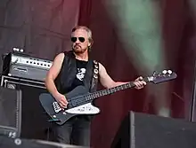 Evans performing with Rose Tattoo in 2018