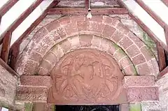 Tympanum showing Christ in Majesty with four attendant angels, Rowlestone, Herefordshire, UK