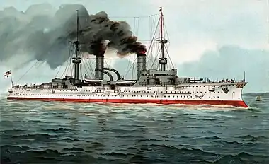Image 20SMS Fürst Bismarck (1897)Illustration: Hugo Graf; restoration: Adam CuerdenSMS Fürst Bismarck was Germany's first armored cruiser, built for the Kaiserliche Marine before the turn of the 20th century and launched in 1900. Named for the German statesman Otto von Bismarck, the ship was primarily intended for colonial duties. She served in this capacity as part of the East Asia Squadron until she was relieved in 1909, at which point she returned to Germany. The ship was rebuilt between 1910 and 1914, and after the start of World War I, she was briefly used as a coastal defense ship. She proved inadequate to this task, and so she was withdrawn from active duty and served as a training ship for engineers until the end of the war. Fürst Bismarck was decommissioned in 1919 and sold for scrap.
