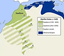 Extent of the Saadian empire at the beginning of the 17th century