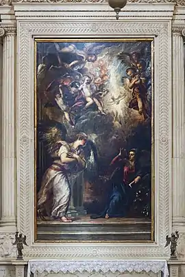 Annunciation of the Lord, 1559–64, oil on canvas; altar-painting in the San Savator church, Venice